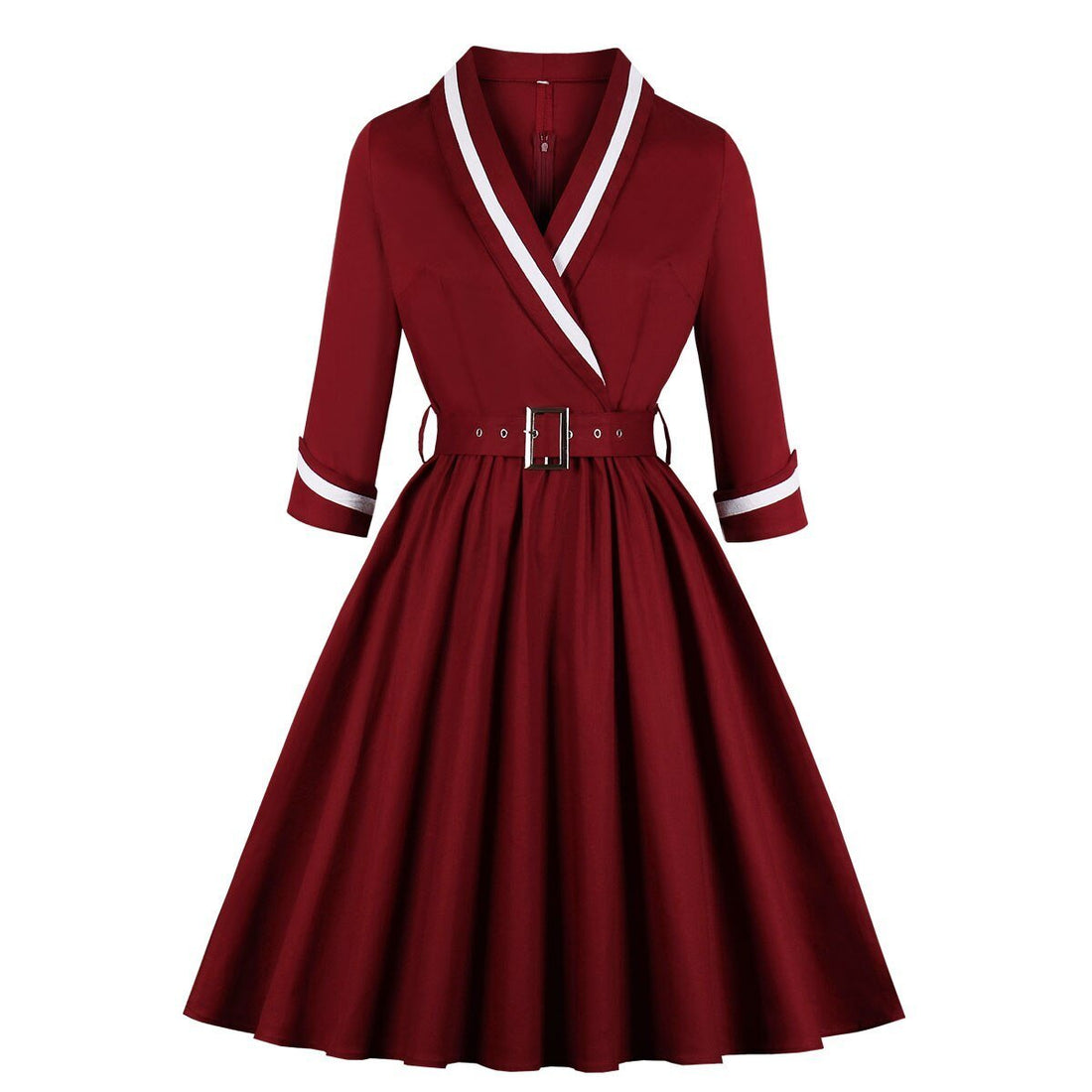 Robe Vintage Grande Taille Col V Rouge - Louise Vintage