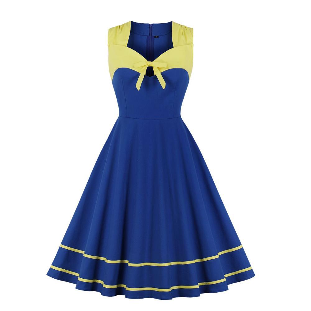Robe Vintage Grande Taille Rétro Jaune Bleu - Louise Vintage