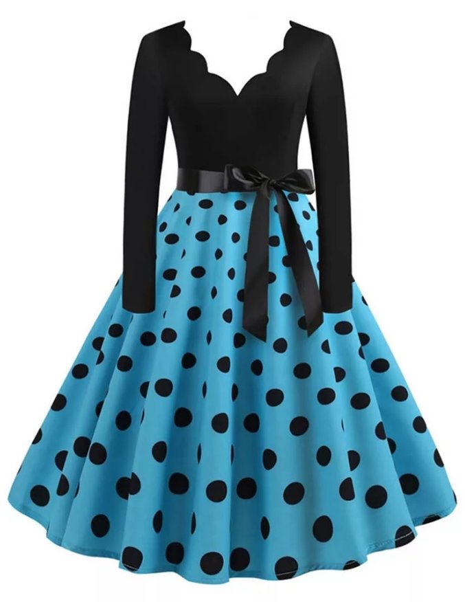 Robe Vintage Grande Taille Rockabilly Bleu pois - Louise Vintage