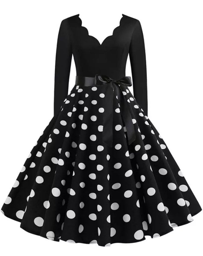 Robe Vintage Grande Taille Rockabilly Noir pois - Louise Vintage
