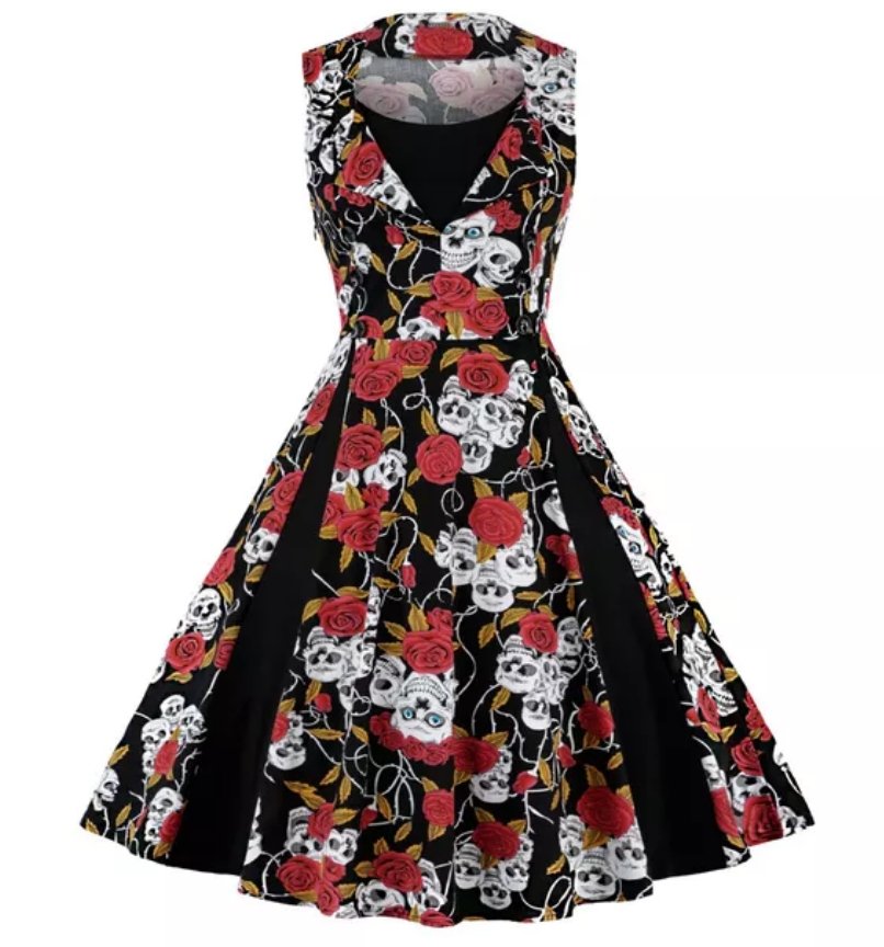 Robe Vintage Grande Taille Rockabilly Rouge skull - Louise Vintage