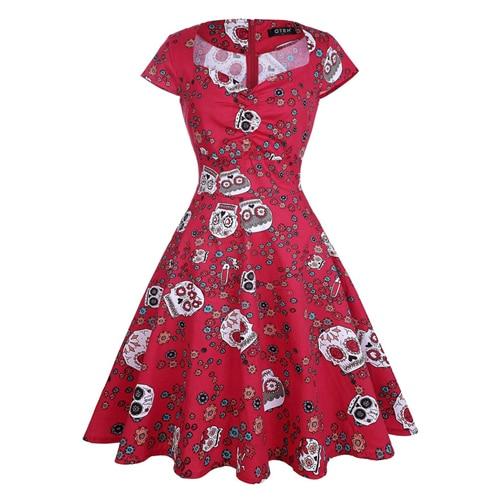Robe Vintage Grande Taille Rouge Skull - Louise Vintage