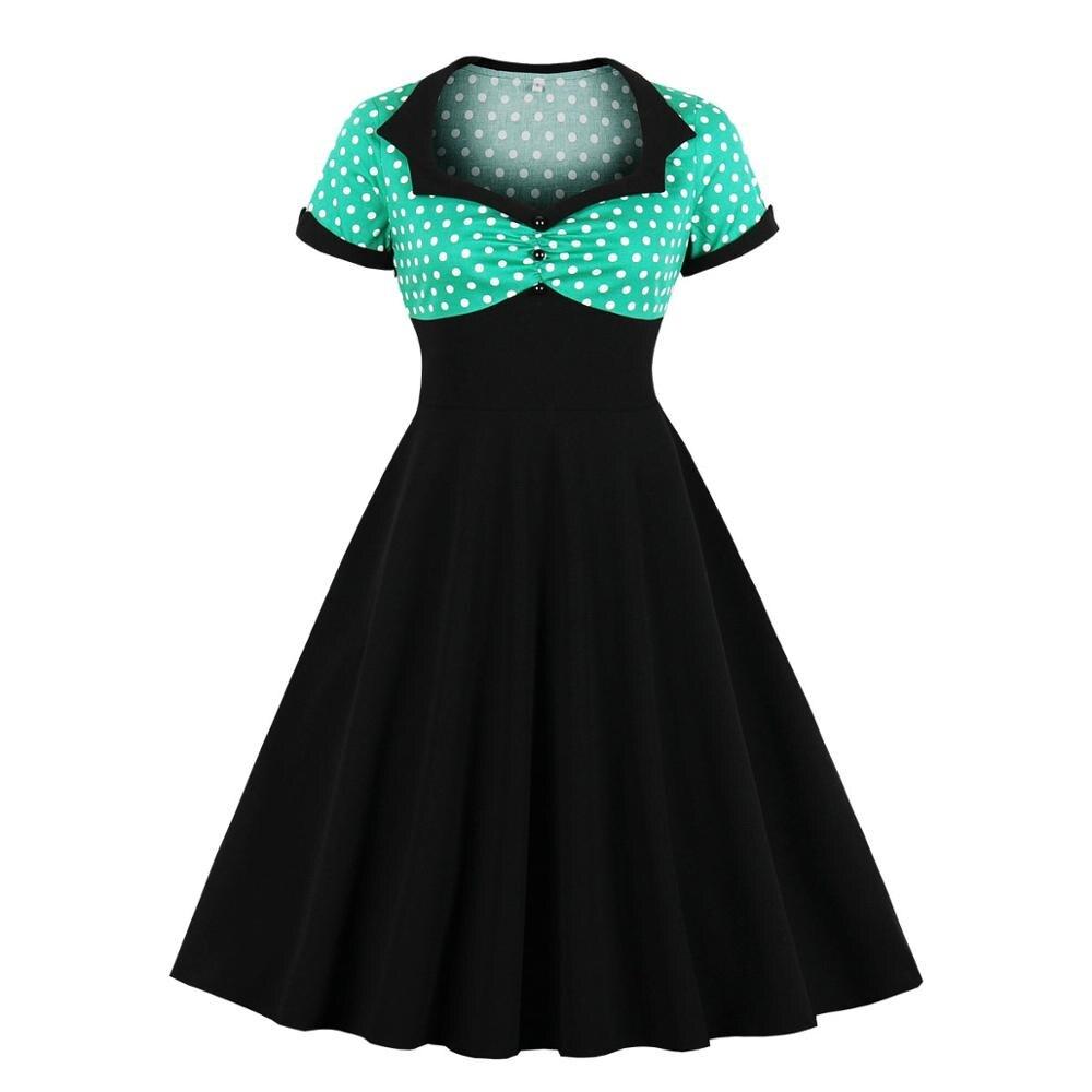 Robe Vintage Grande Taille Swing Vert Noir - Louise Vintage