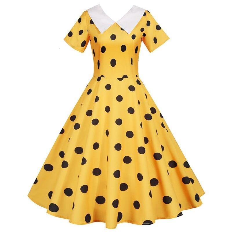 Robe Vintage Jaune à Pois Noirs - Louise Vintage