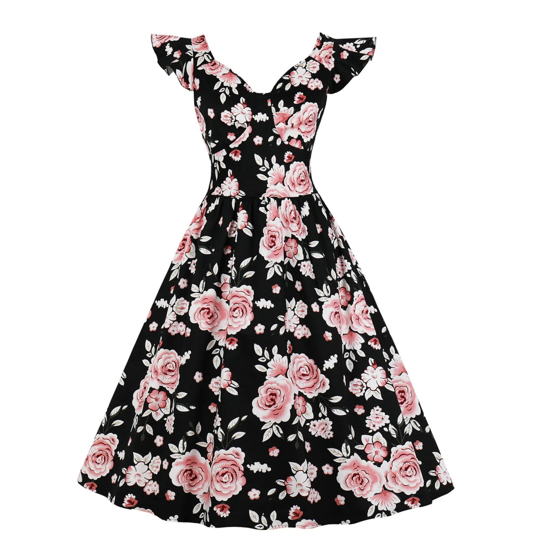 Robe Vintage Noir Roses - Louise Vintage