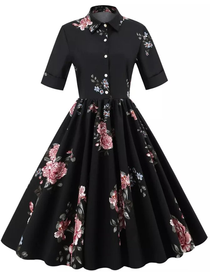 Robe Vintage Noire Col Rabattu - Louise Vintage