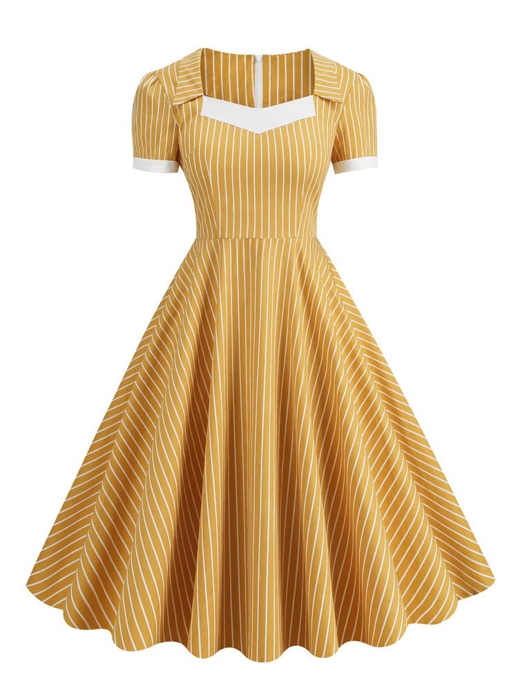 Robe Vintage Rayée Jaune et Noir - Louise Vintage