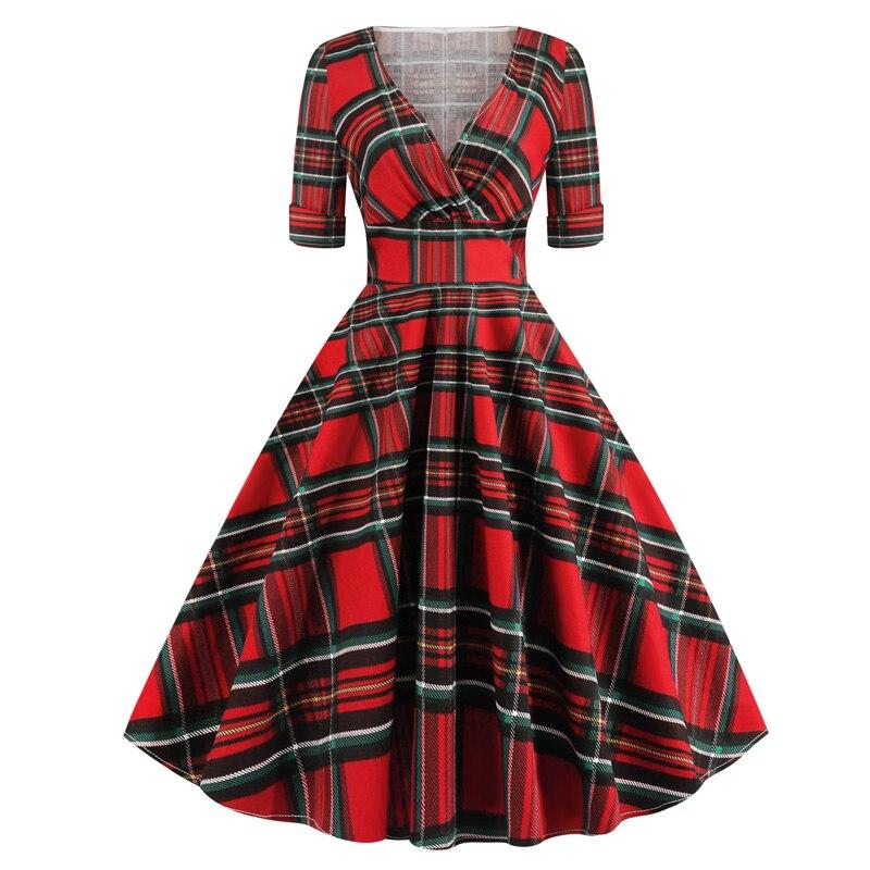 Robe Vintage Rockabilly 50s Tartan Rouge - Louise Vintage