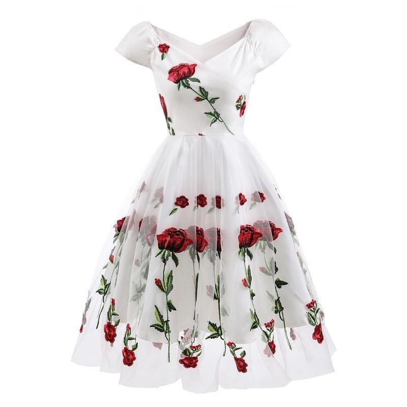 Robe Vintage Rockabilly Dentelle Blanc - Louise Vintage