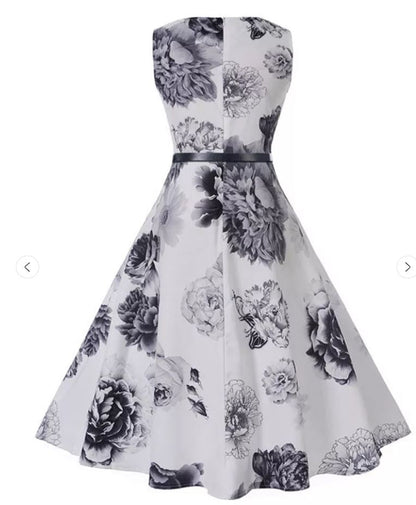 Robe Vintage Romantique Marine Blanc - Louise Vintage