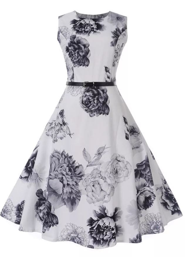 Robe Vintage Romantique Marine Blanc - Louise Vintage