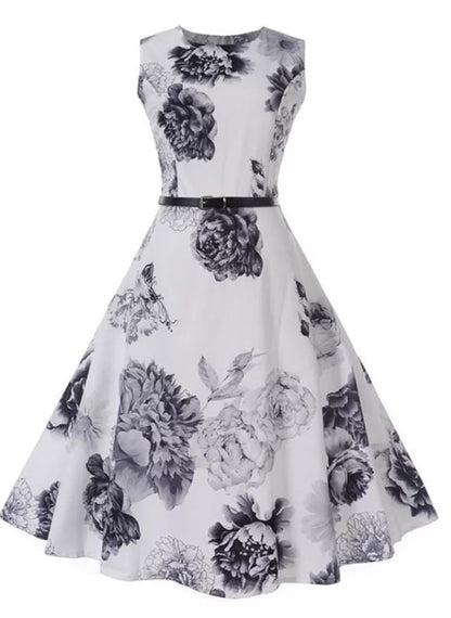 Robe Vintage Romantique Marine Blanc - Louise Vintage