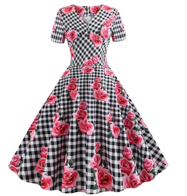 Robe Vintage Romantique Noir Carreaux - Louise Vintage