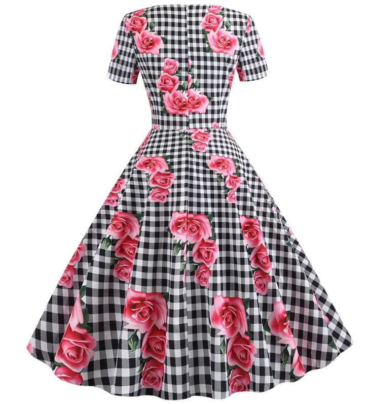 Robe Vintage Romantique Noir Carreaux - Louise Vintage