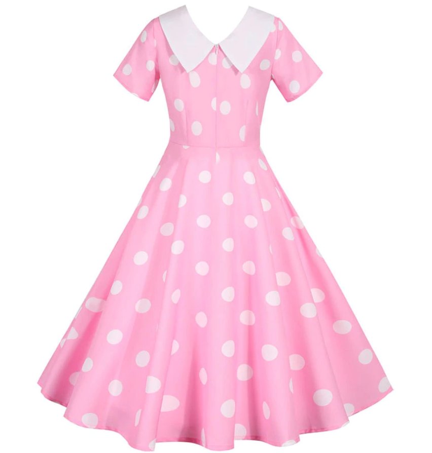 Robe Vintage Rose a Pois Blancs