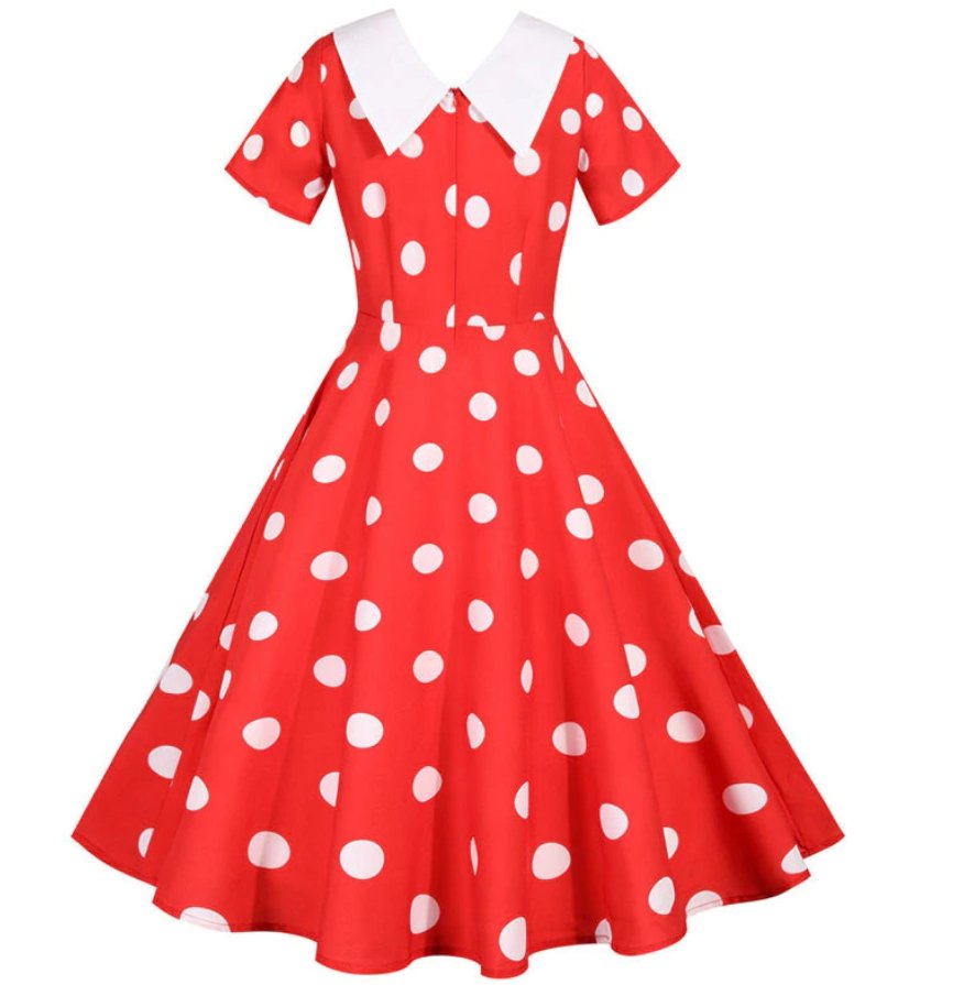 Robe Vintage Rouge a Pois Col Large