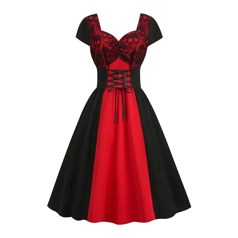 Robe Vintage Rouge et Noire Lacet - Louise Vintage