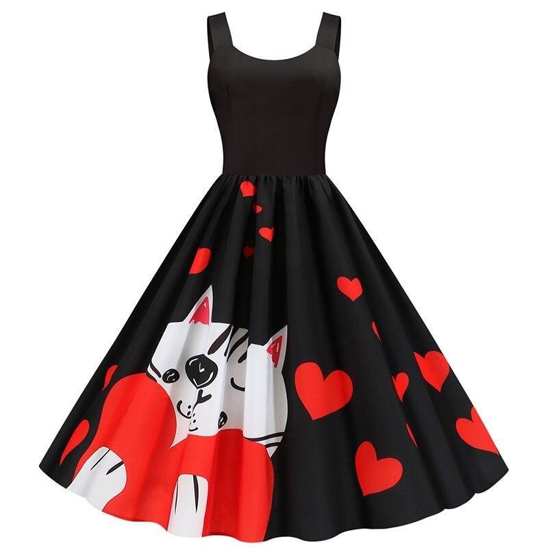 Robe Vintage Saint Valentin Chat - Louise Vintage