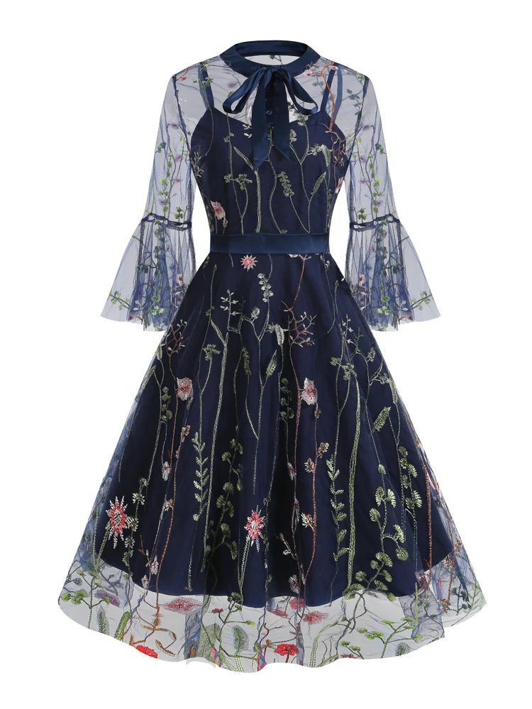 Robe vintage soirée manches longues bleue - Louise Vintage