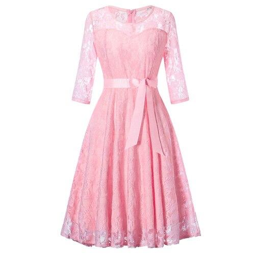 Robe vintage soirée manches longues rose - Louise Vintage