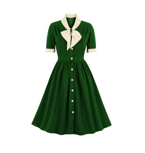 Robe Vintage Verte Col Blanc - Louise Vintage