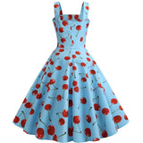 Robe Vintage<br> 1950 Bleu Cerises - Louise Vintage