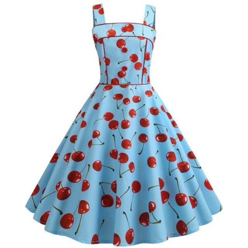 Robe Vintage<br> 1950 Bleu Cerises - Louise Vintage