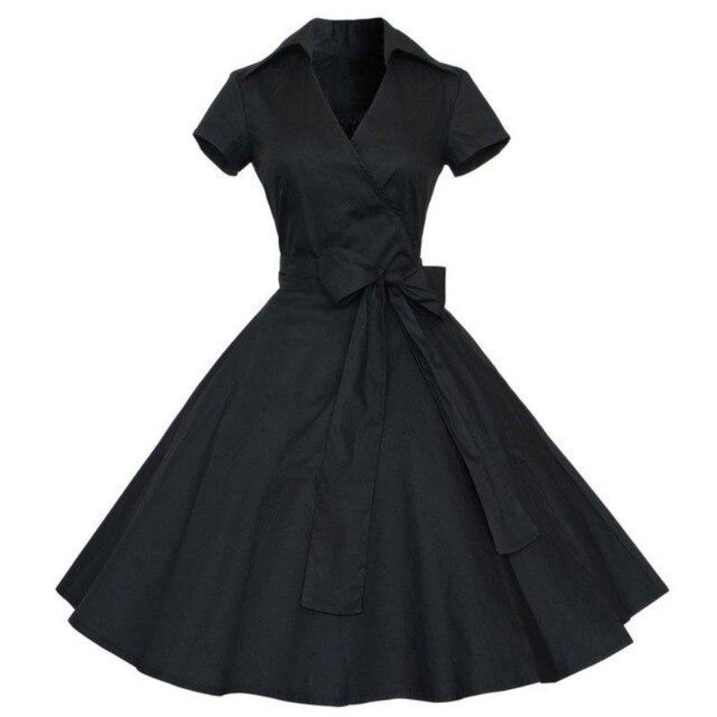 Robe Vintage<br> Année 50 Noire Unie - Louise Vintage