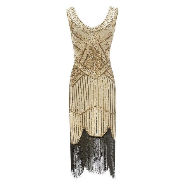 Robe Vintage<br> Années 20 Beige Noir - Louise Vintage