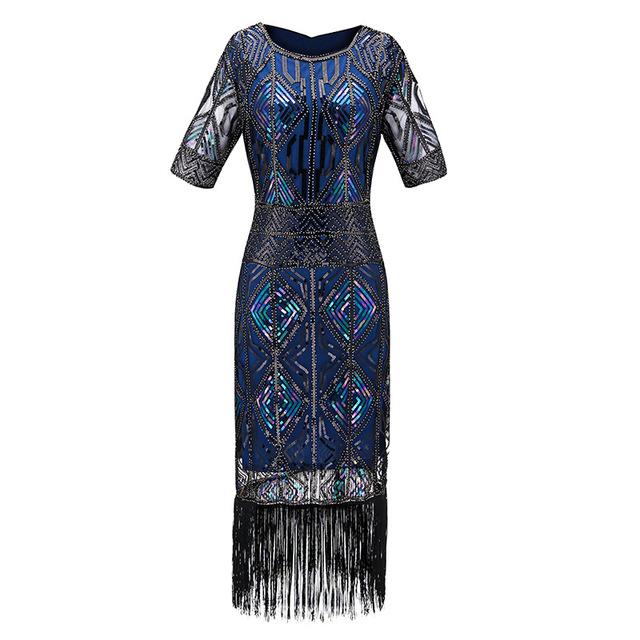 Robe Vintage&lt;br&gt; Années 20 Gatsby Longue Bleu - Louise Vintage