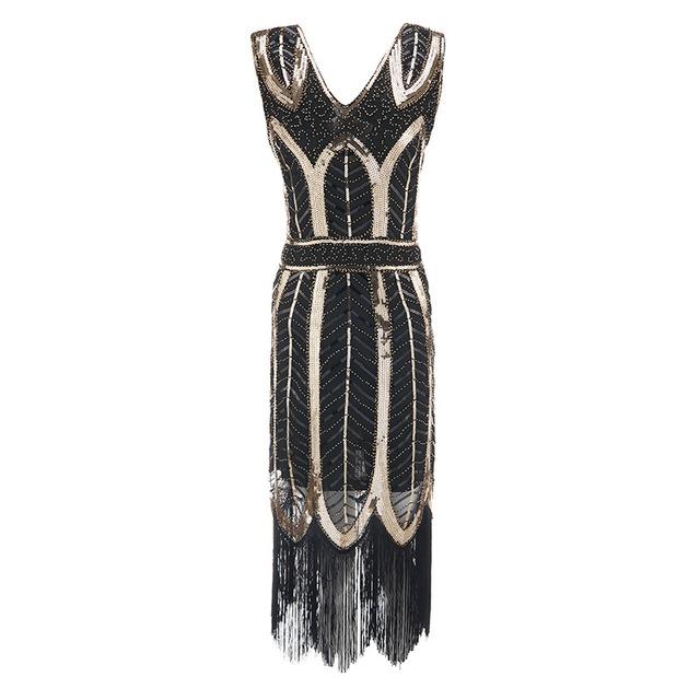 Robe Vintage<br> Années 20 Gatsby Noir Or - Louise Vintage