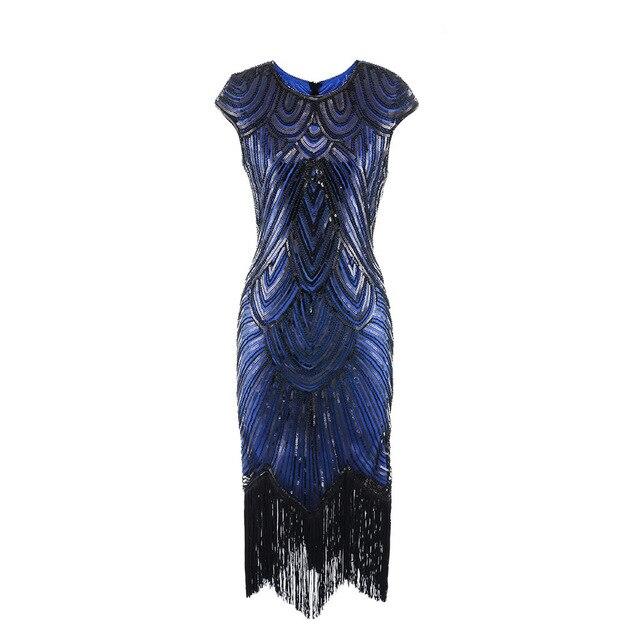 Robe Vintage<br> Années 20 Grande Taille Art Déco Bleu Noir - Louise Vintage