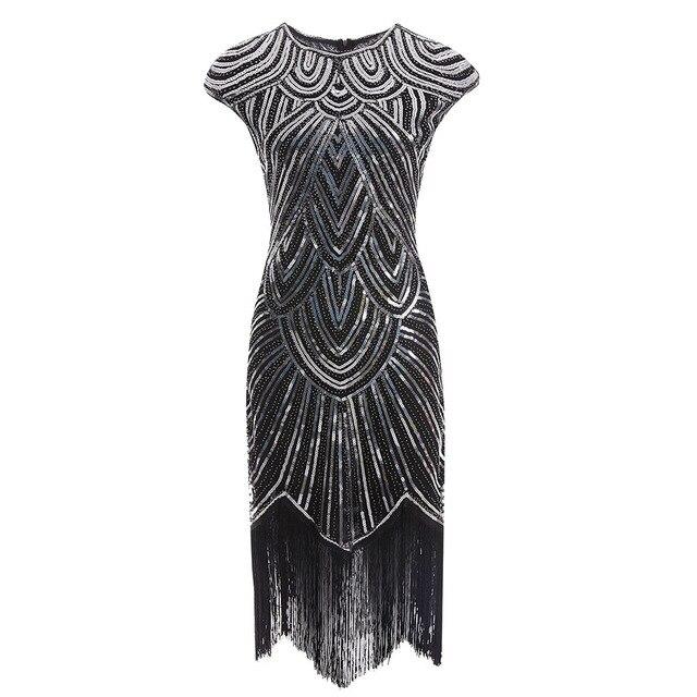 Robe Vintage<br> Années 20 Grande Taille Art Déco Noir Argent - Louise Vintage