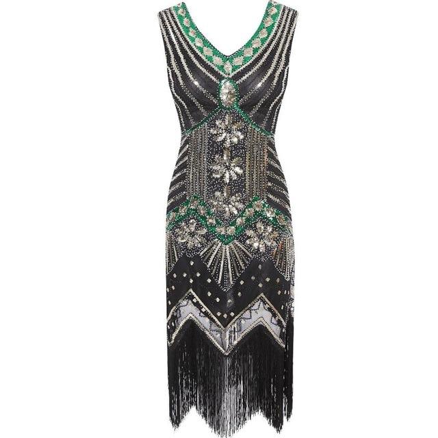 Robe Vintage<br> Années 20 Noir Vert - Louise Vintage