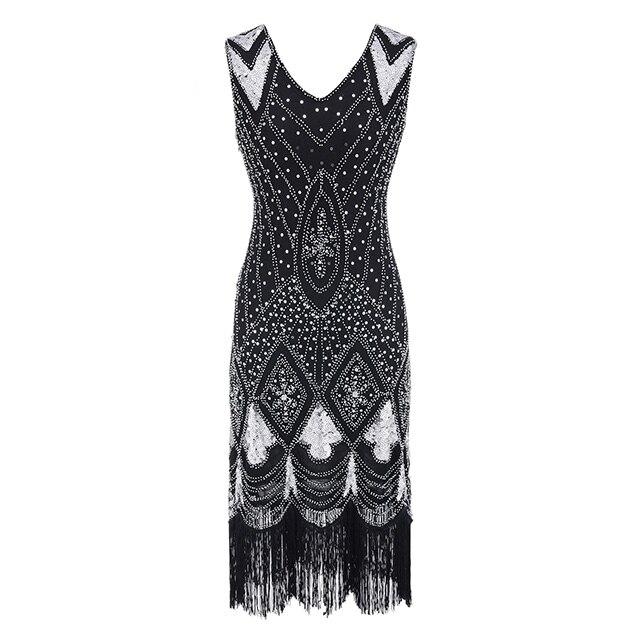 Robe Vintage<br> Années 20 Sequins Noir Argent - Louise Vintage