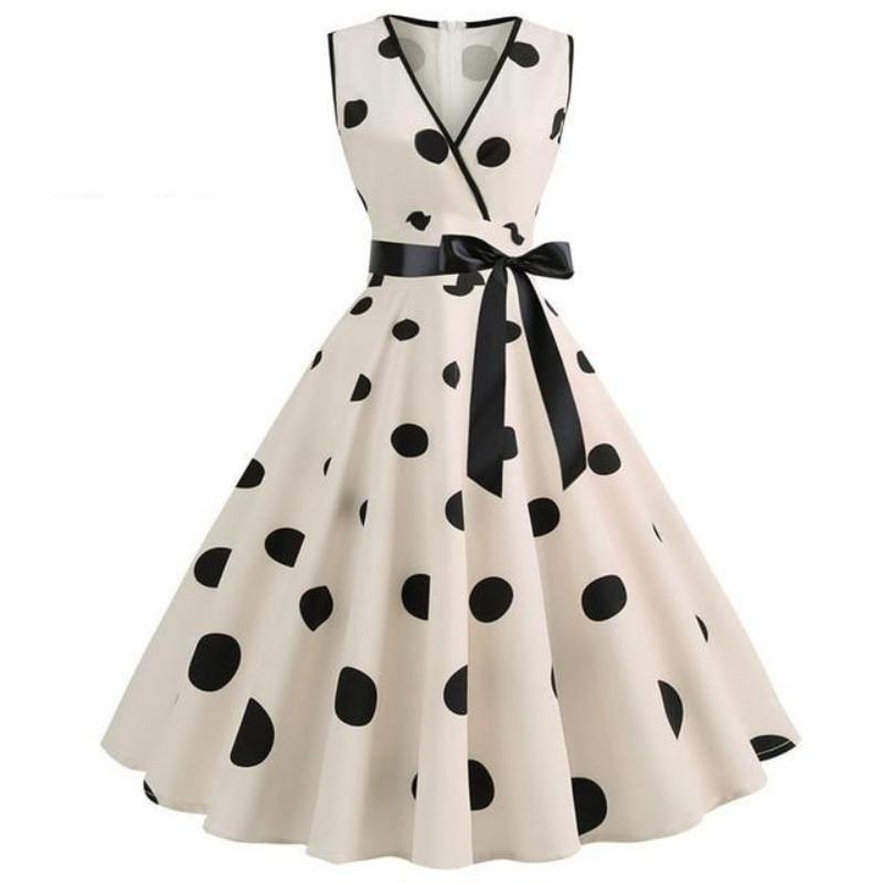 Robe Vintage<br> été Blanc Pois - Louise Vintage