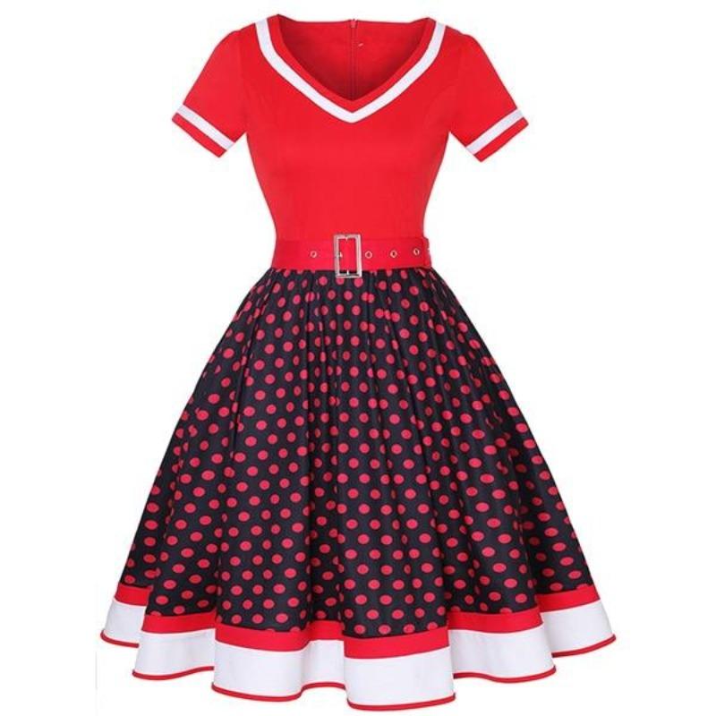 Robe Vintage<br> Grande Taille V Rouge - Louise Vintage