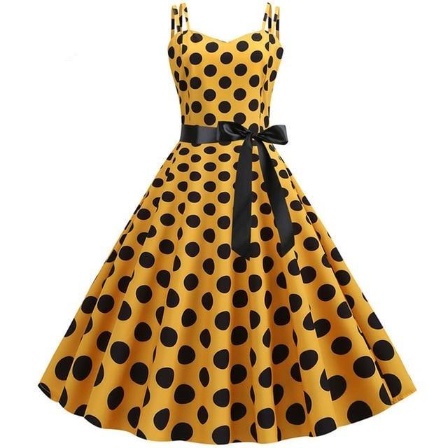 Robe Vintage&lt;br&gt; Rockabilly Jaune Pois - Louise Vintage