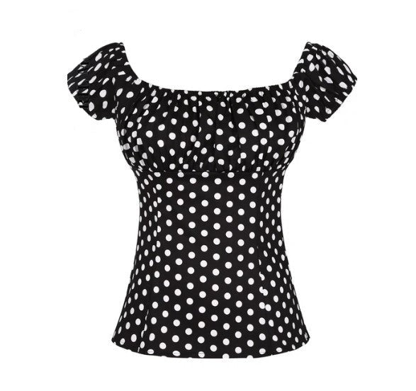 Top Vintage Années 50 Pois Noirs - Louise Vintage