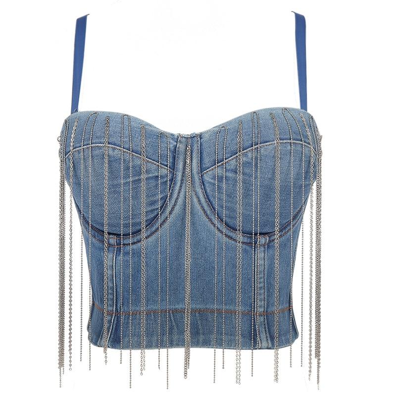 Top Vintage Bustier Jeans Franges - Louise Vintage