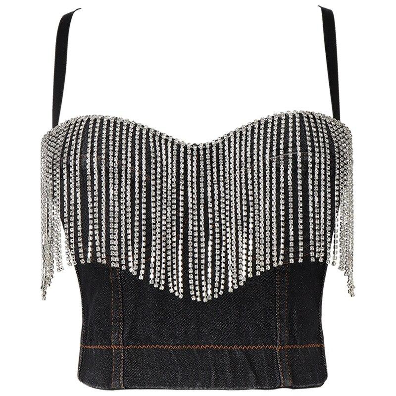 Top Vintage Bustier Jeans Perles - Louise Vintage