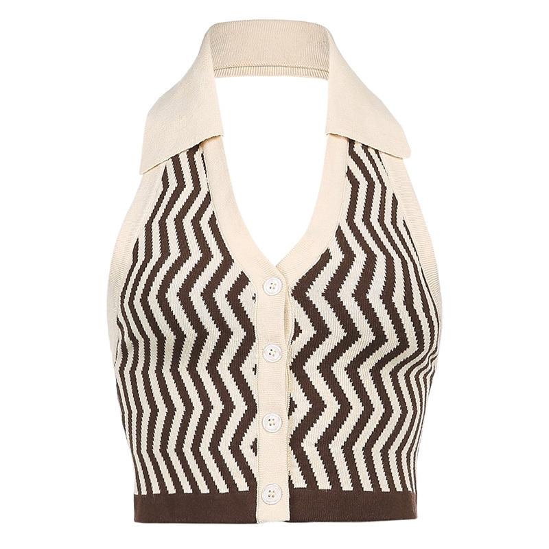 Top Vintage Sexy Rayé Marron - Louise Vintage