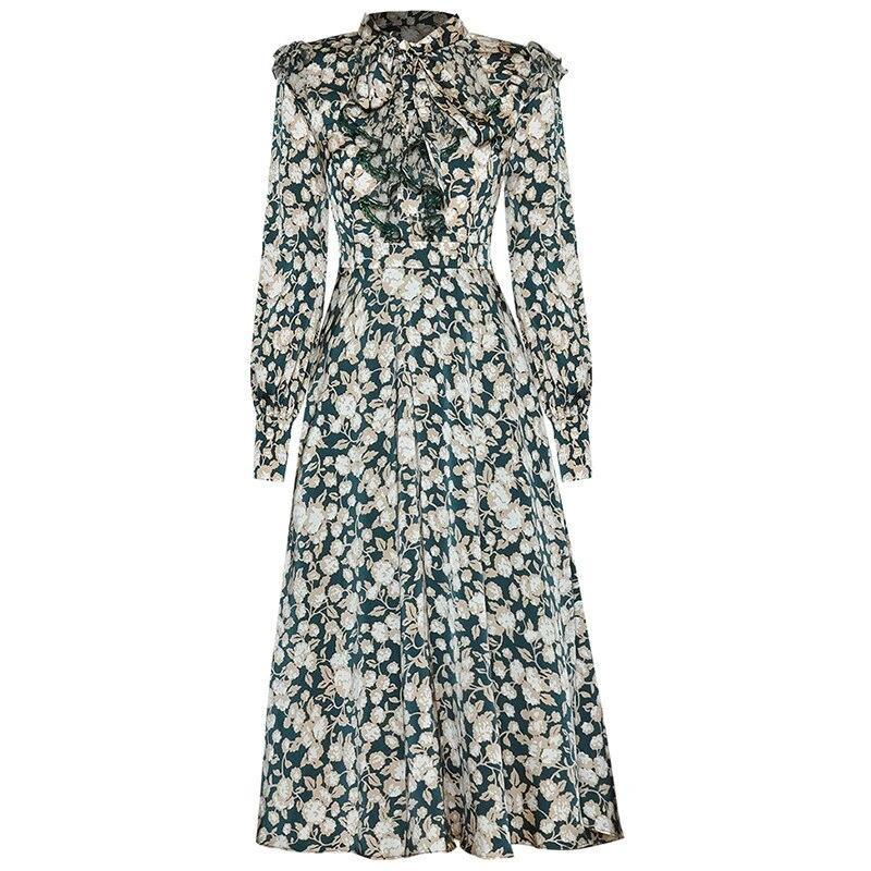 Vintage Robe Fleurie Année 40 Vert - Louise Vintage